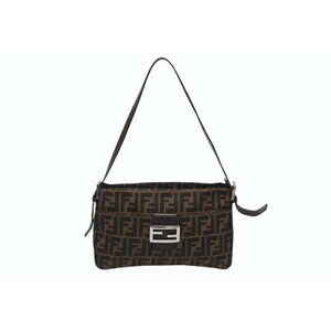 Fendi Zucca pattern shoulder bag jacquard leather brown beige black